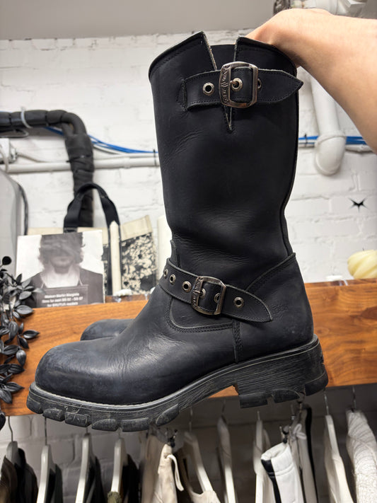 New Rock Black Calfskin Leather ‘Engineer’ Boots