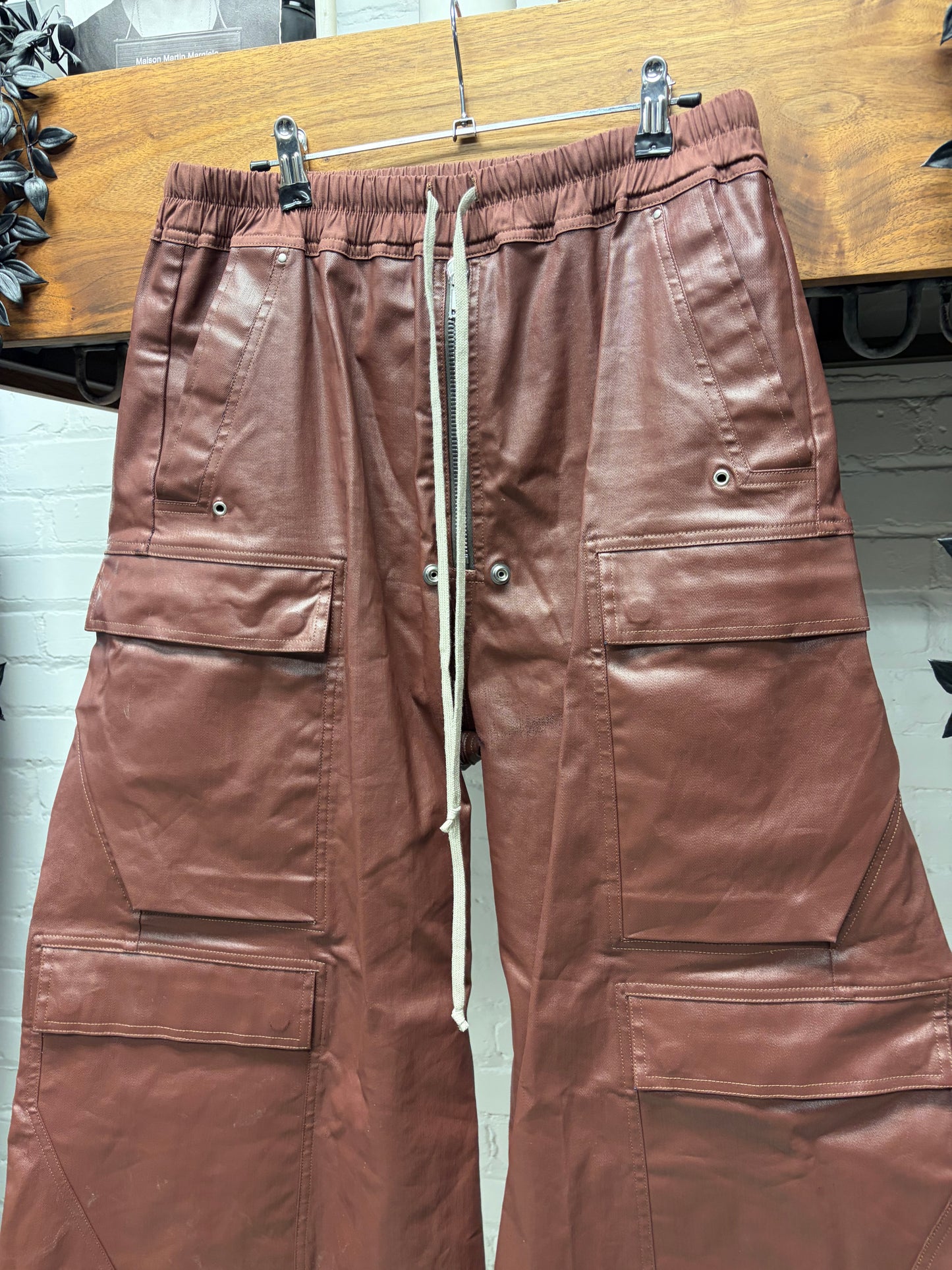 AW2024 Rick Owens ‘Porterville’ Throat ‘CargoBela’ Waxed Wide Leg Pants