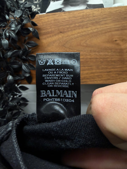 Balmain Waxed Black Biker Knee Skinny Jeans