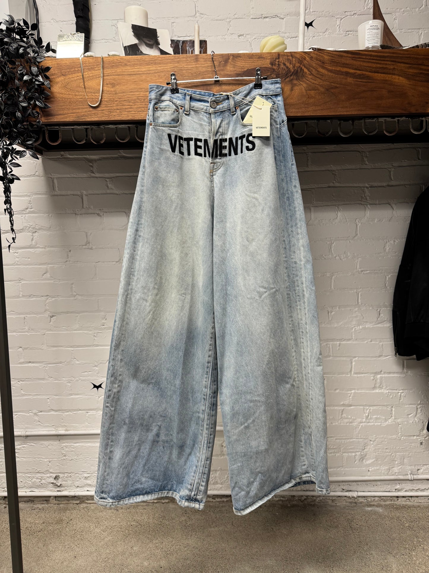 Vetements Embroidered Logo Light Wash Blue Baggy Denim