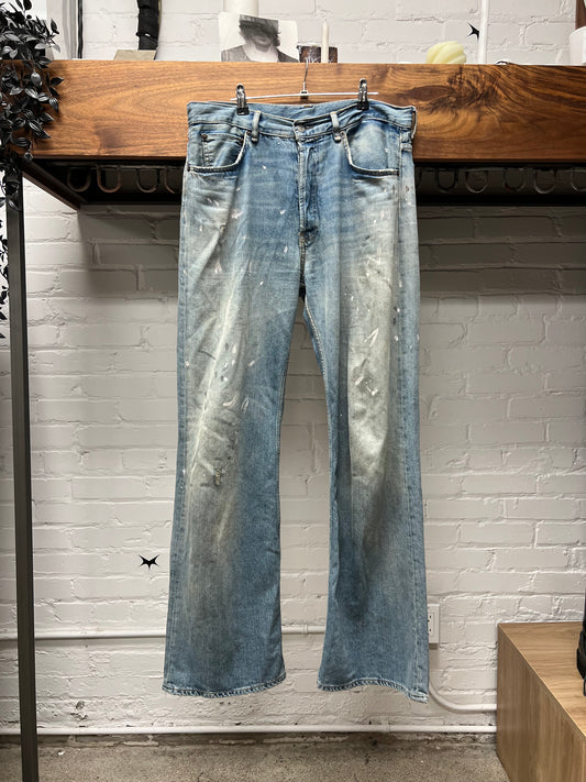 Acne Studios ‘Paint Splatter’ Light Wash Blue Flared Denim