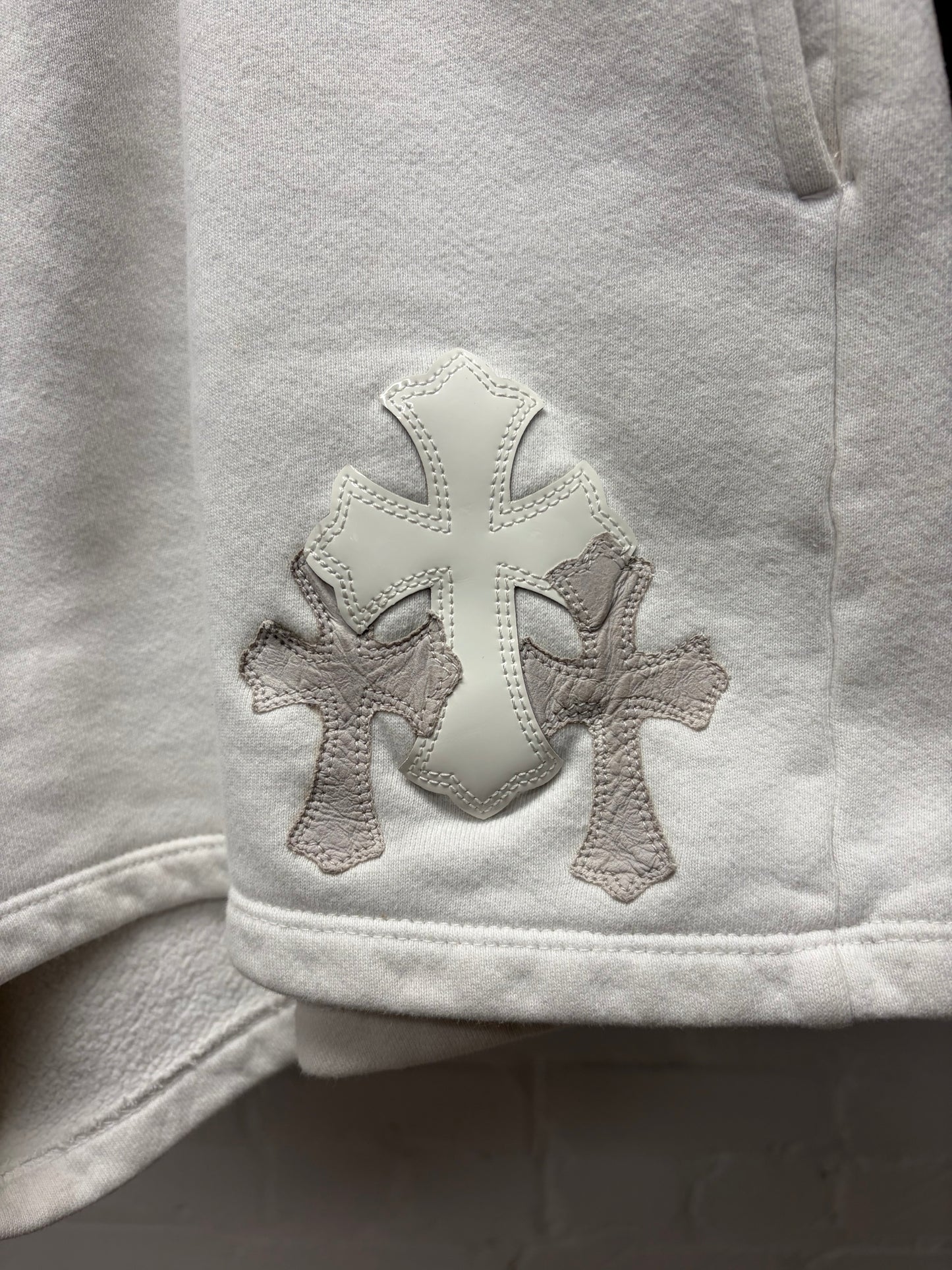 Chrome Hearts ‘Cemetery’ Leather Cross Patch Sweat Shorts