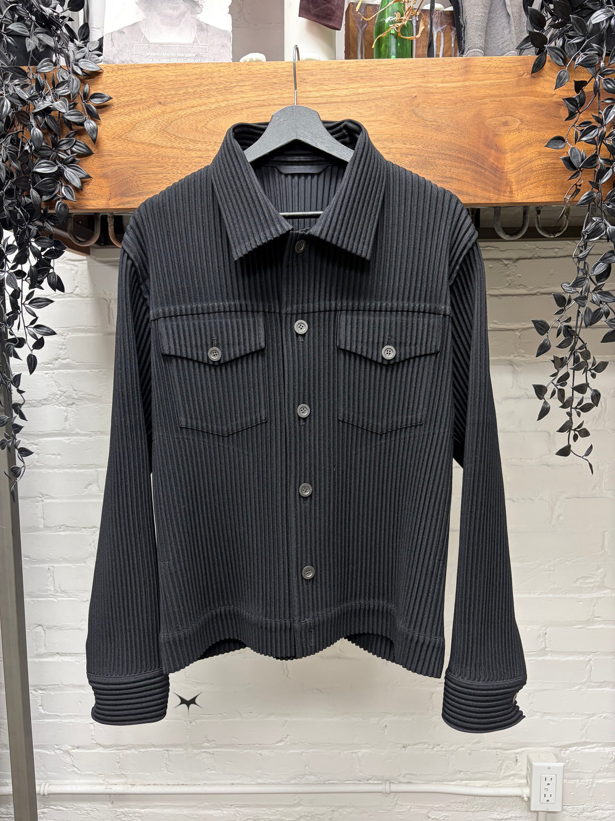 Issey Miyake ‘Homme Plisse’ Pleated Black Trucker Jacket