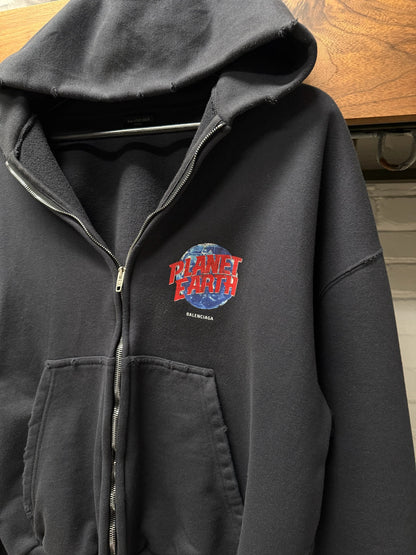 AW2024 Balenciaga ‘Planet Earth’ Hard Rock Cafe Bootleg Black Zip-Up Hoodie