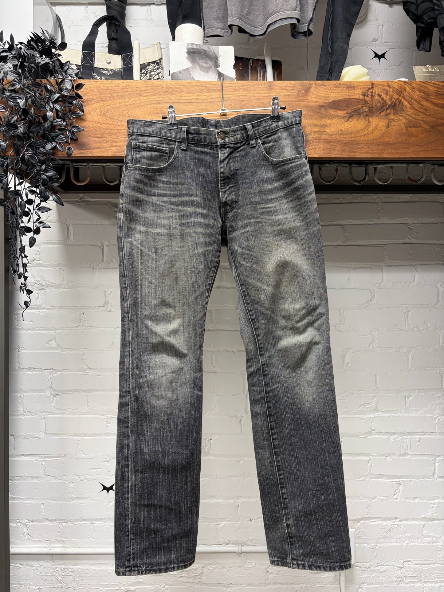 Number (N)ine Black ‘Crying Heart’ Leather Patch Faded Black Skinny Jeans