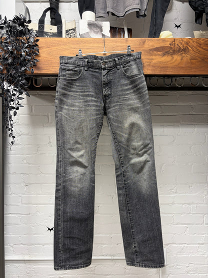 Number (N)ine Black ‘Crying Heart’ Leather Patch Faded Black Skinny Jeans