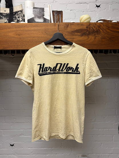 2000s Dsquared2 ‘Hardwork’ Baseball Logo Distressed Cotton T-Shirt