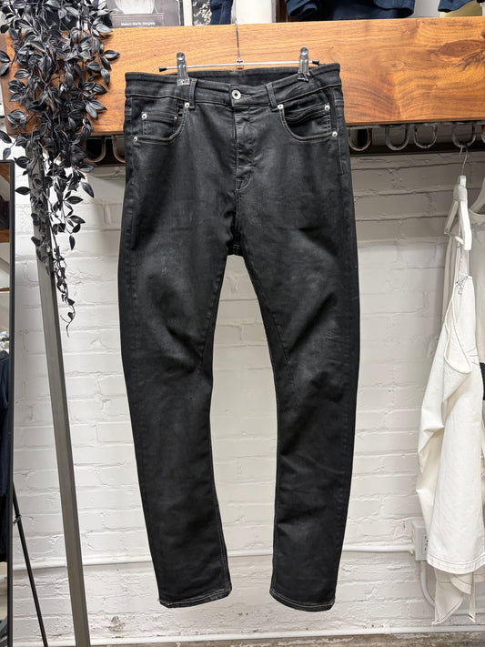 Rick Owens ‘Detroit Cut’ Waxed Black Skinny Jeans
