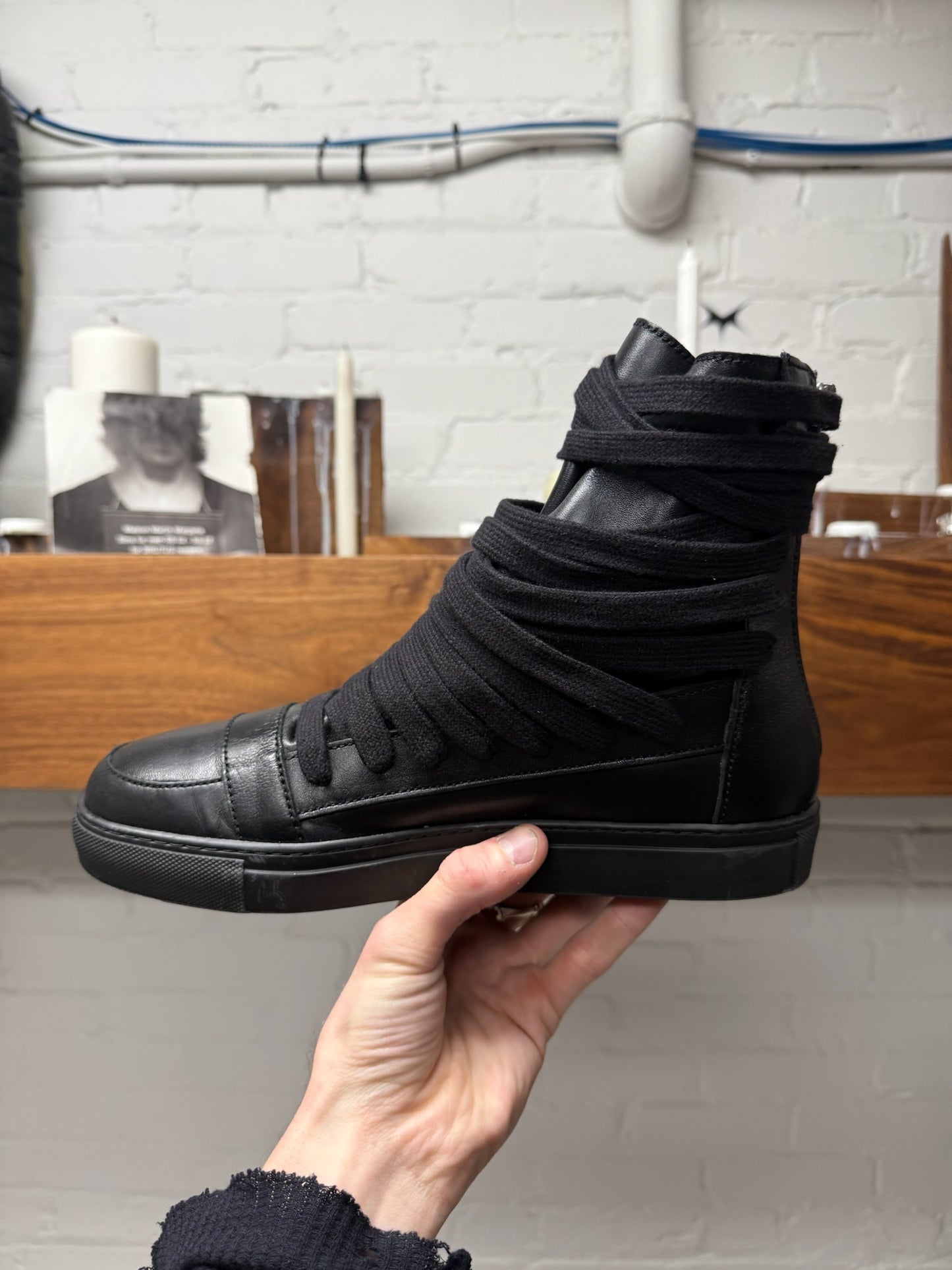 Kris Van Assche Multi-Lace Black Leather High Top Sneakers