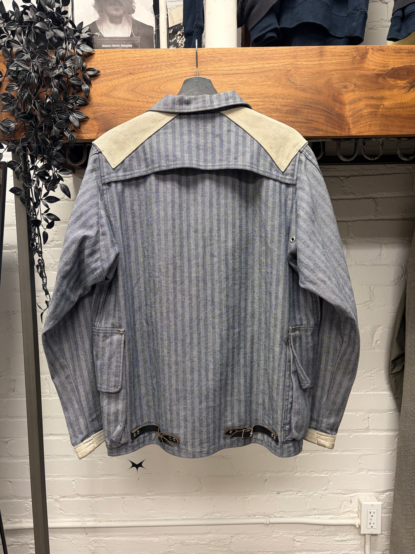 2001 General Research Pinstripe Denim Workwear Jacket with Cream Accents