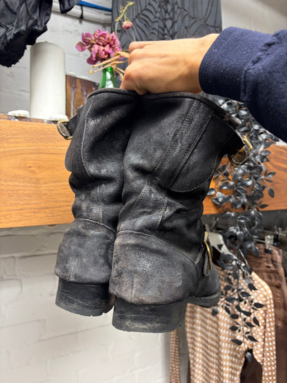 Mihara Yasuhiro Black Suede ‘Belt Strap’ Engineer Boots