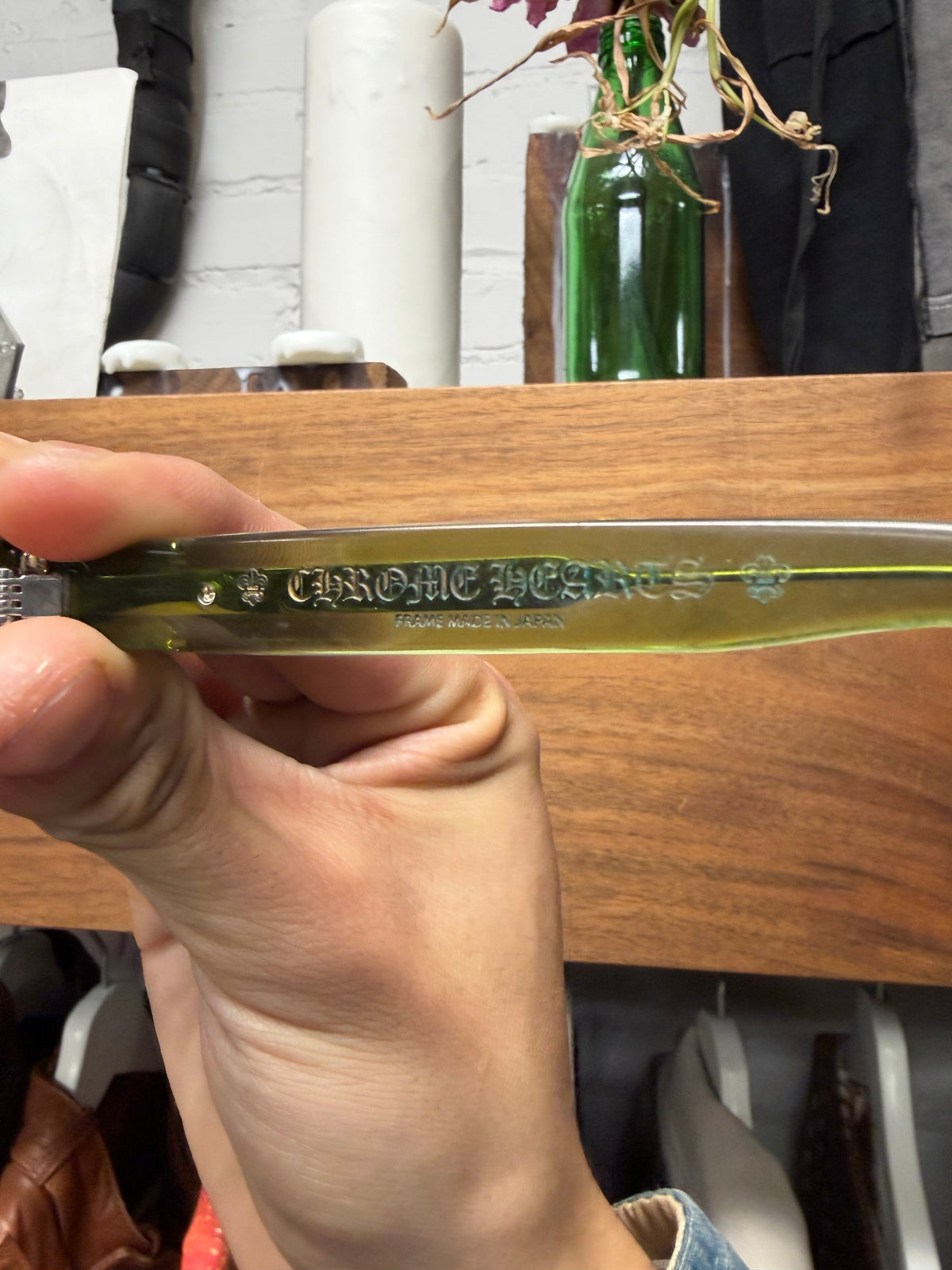 Chrome Hearts ‘Cuntvoluted’ Translucent Green 22k Gold Box Shape Sunglasses