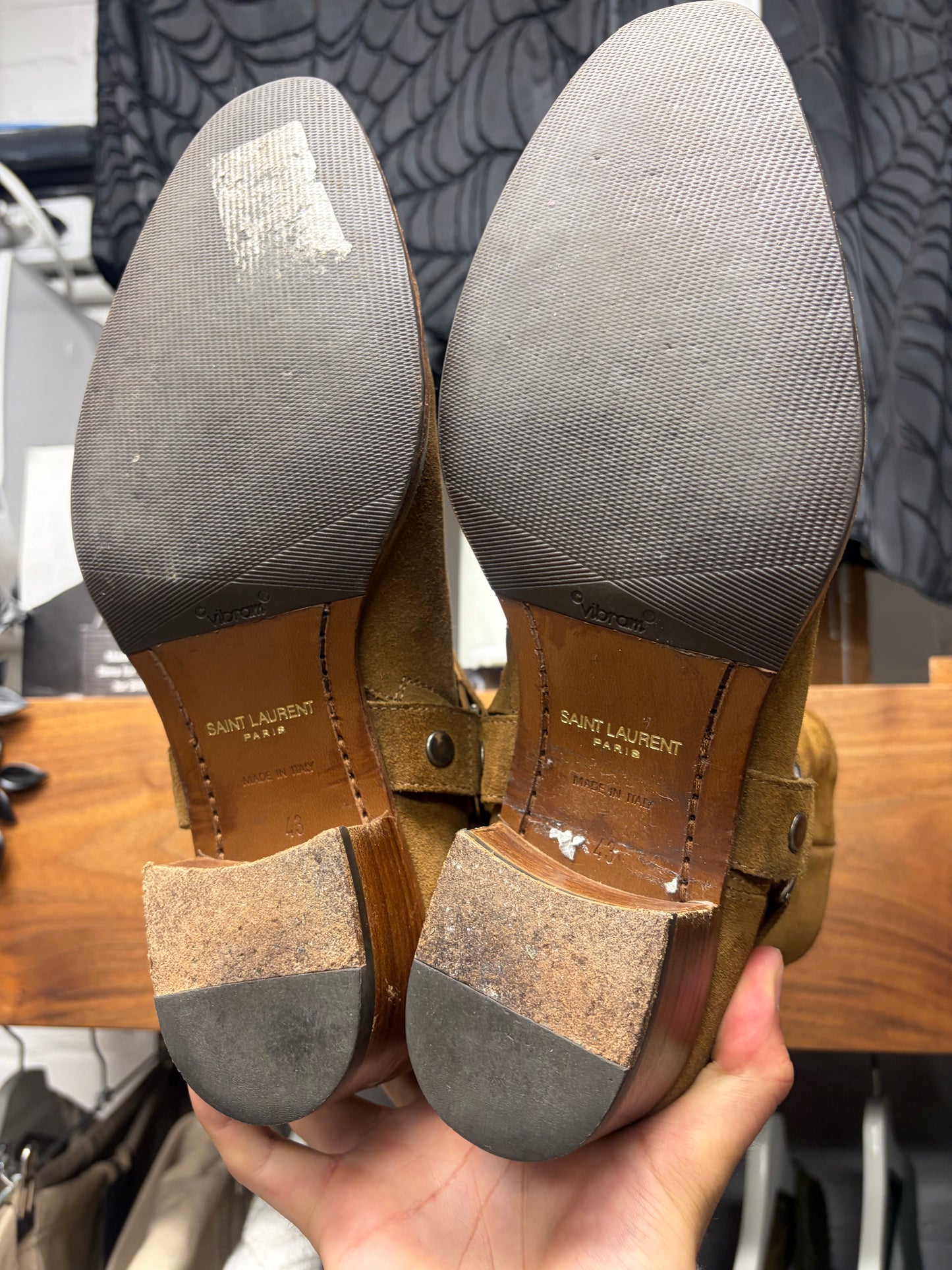 Saint Laurent Brown Suede Harness ‘Wyatt’ Pointed Toe Chelsea Boots