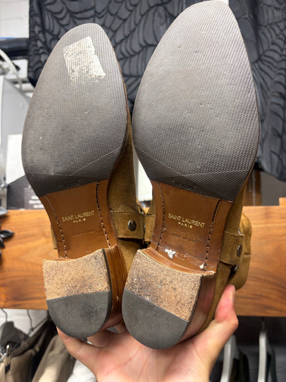Saint Laurent Brown Suede Harness ‘Wyatt’ Pointed Toe Chelsea Boots