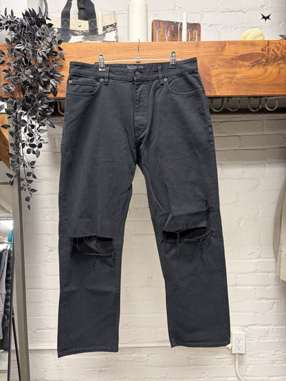 2023 Balenciaga ‘Knee Blowout’ Distressed Straight Cut Black Denim