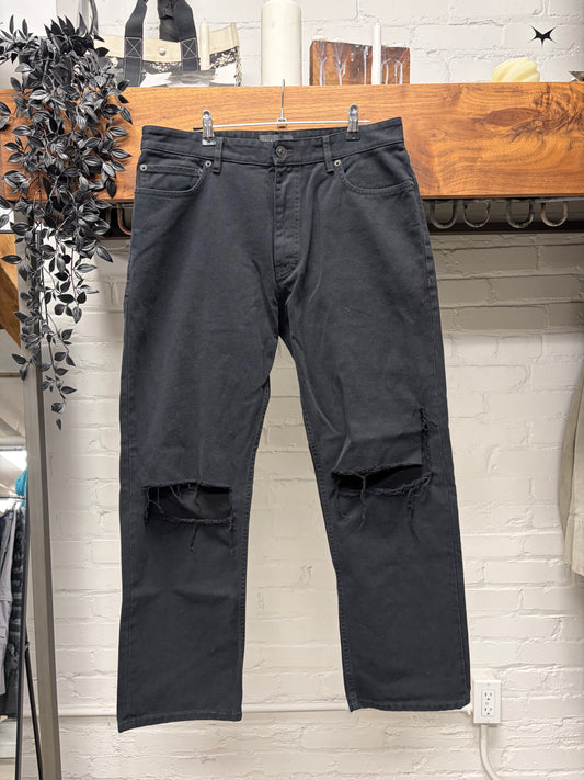 2023 Balenciaga ‘Knee Blowout’ Distressed Straight Cut Black Denim