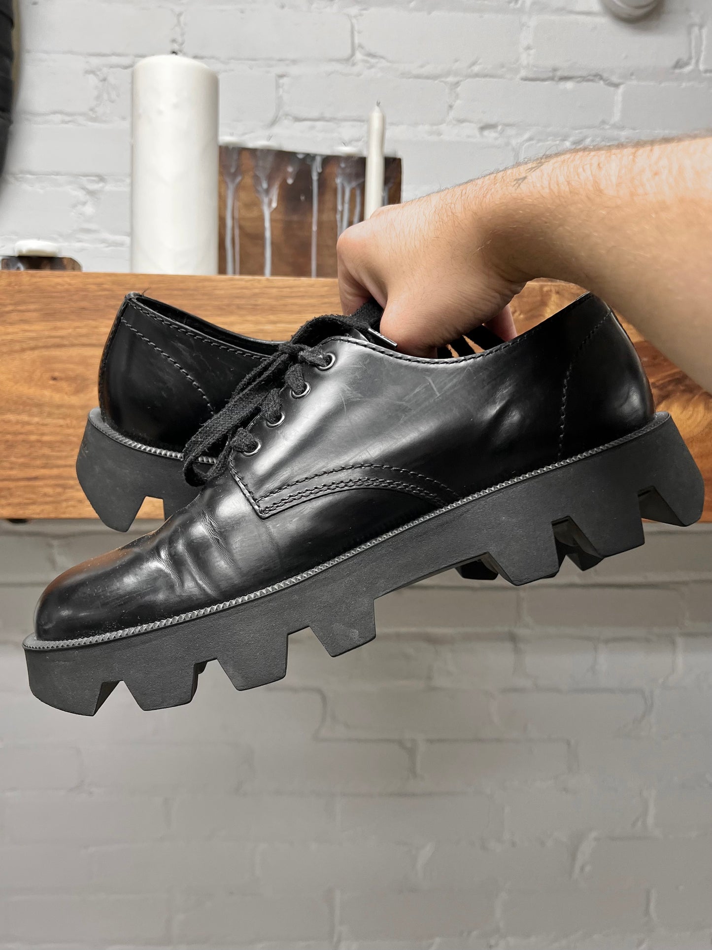 Prada ‘Monolith’ Calfskin Leather Platform Derby