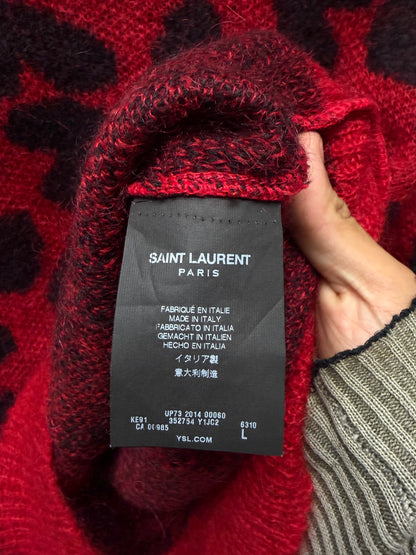 2014 Saint Laurent by Hedi Slimane Red Leopard Pattered Knit Sweater