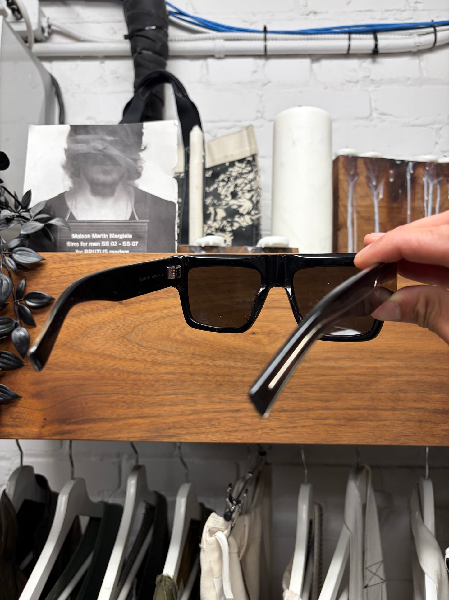 Saint Laurent Matte Black/Silver Box Shaped Black Tint Sunglasses