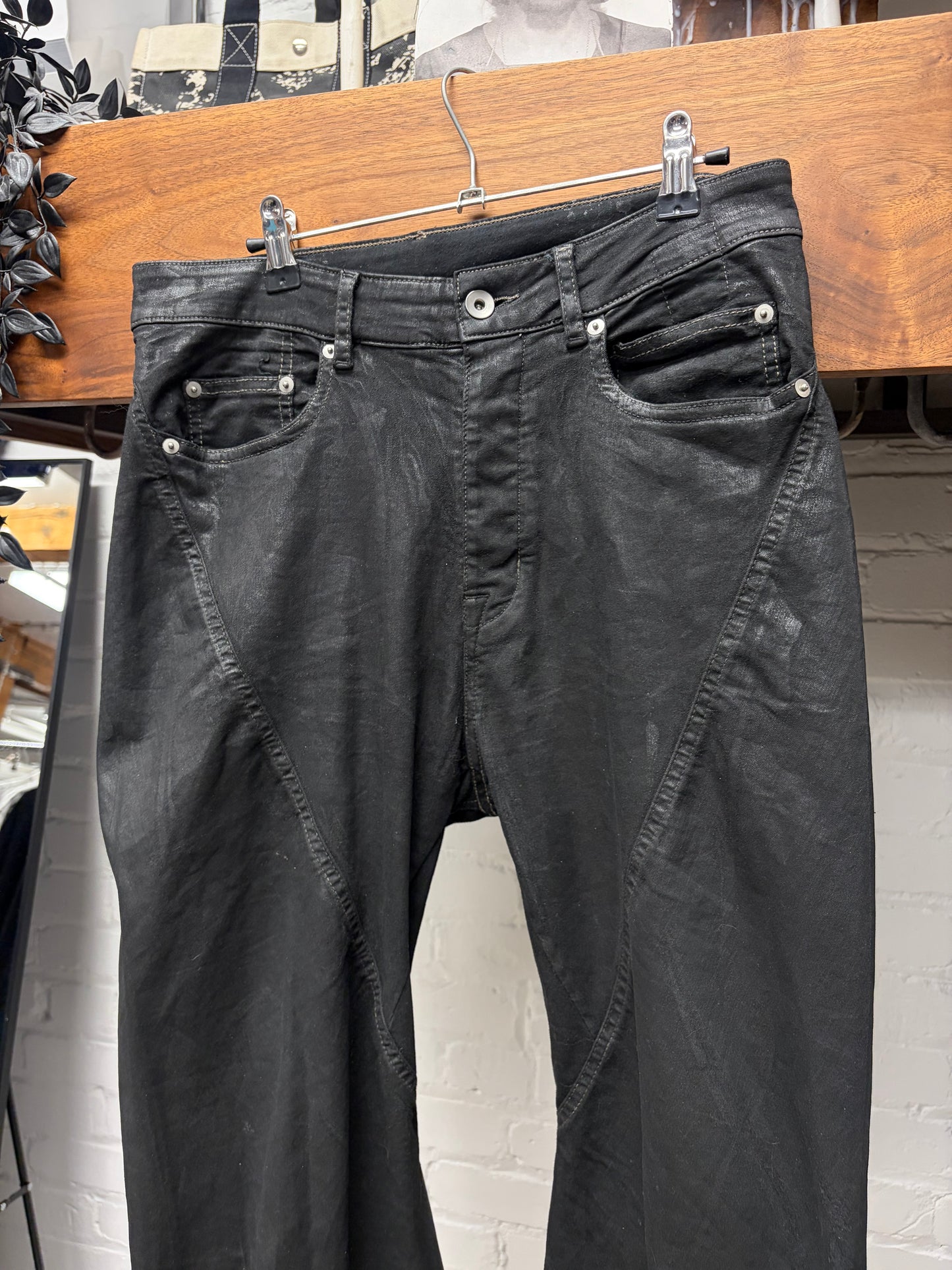 Rick Owens ‘Bias Cut’ Spiral Seam Black Flared Leg Denim