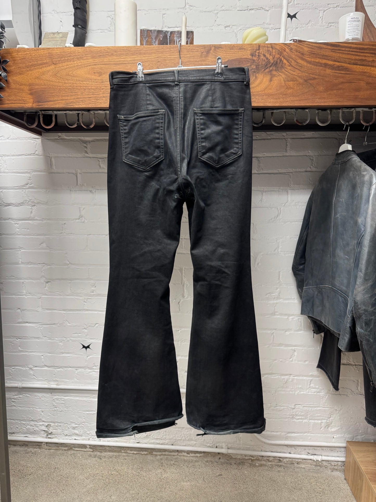 Rick Owens ‘Bolans’ Bootcut Waxed Black Flared Denim