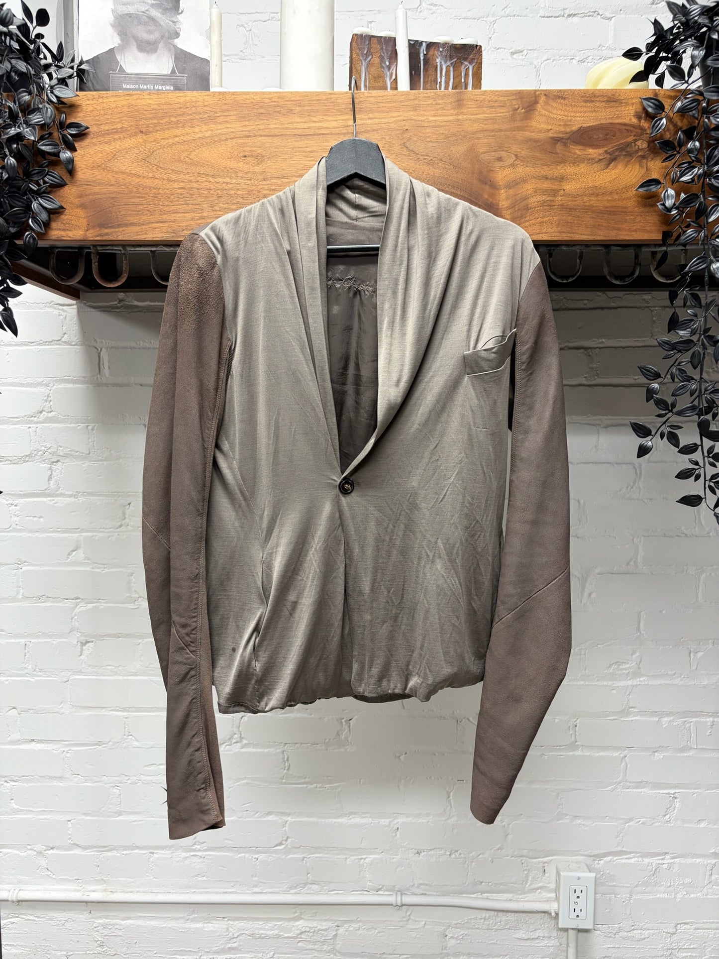 Rick Owens O&M era Silk/Leather Hybrid Dust Brown Scoop Neck Jacket
