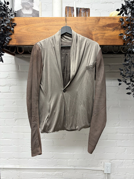 Rick Owens O&M era Silk/Leather Hybrid Dust Brown Scoop Neck Jacket
