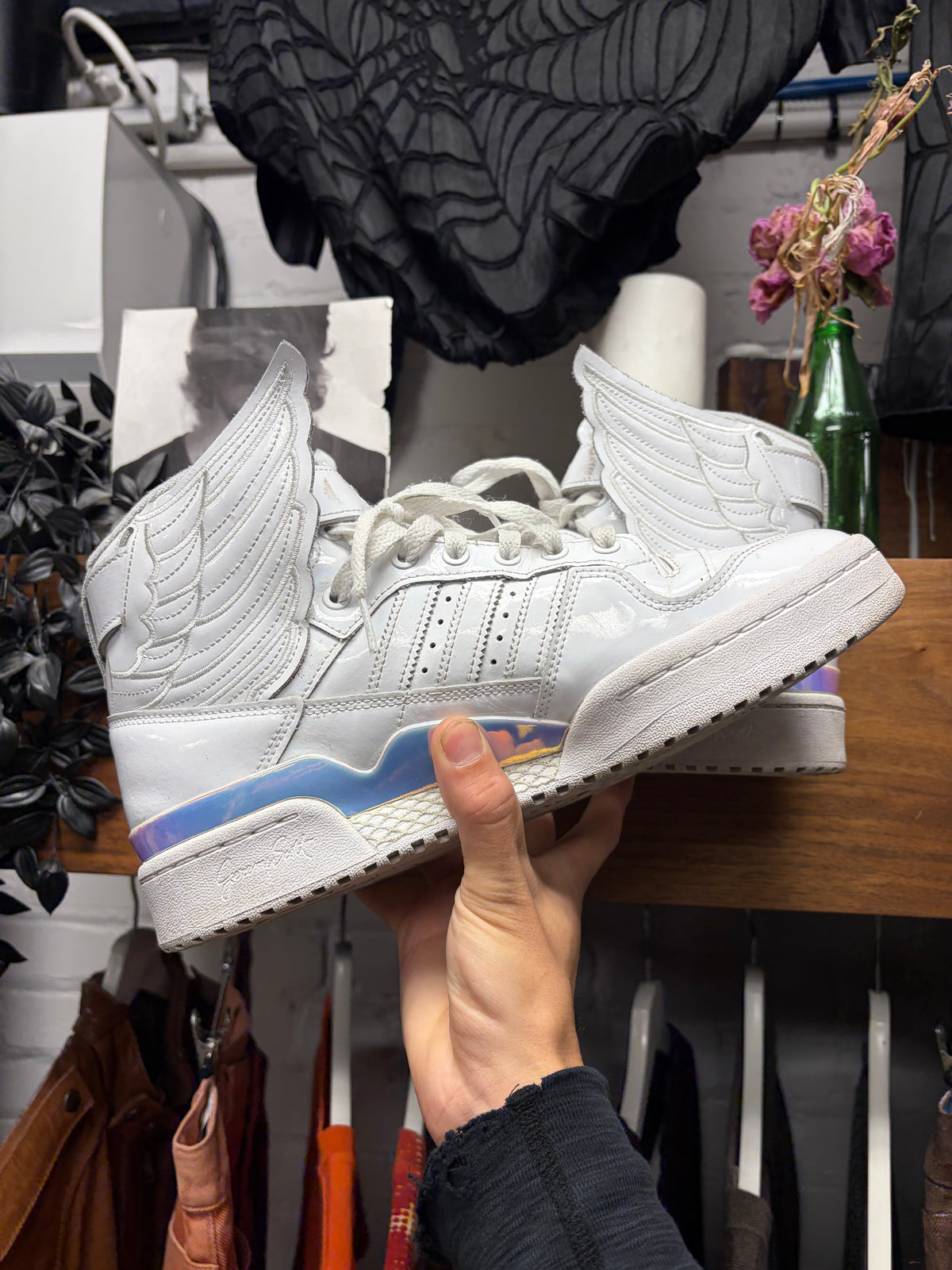 Jeremy Scott x Adidas ‘Wings 4.0’ Opal White ‘Forum’ High Top Sneakers