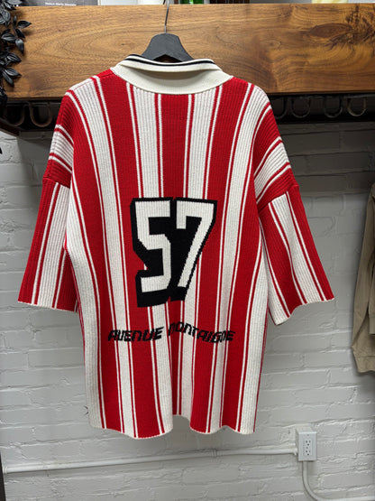 AW2018 Balenciaga Knit ‘BB Crest Logo’ White/Red Striped Soccer Jersey