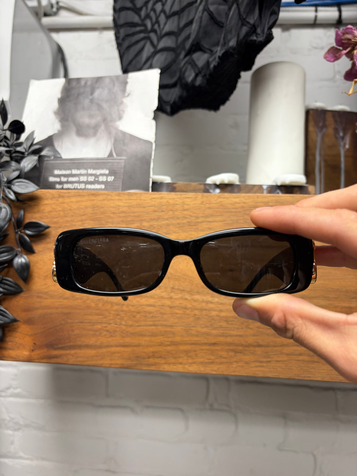 Balenciaga ‘Dynasty’ Black/Gold BB Interlock Rectangular Frame Sunglasses