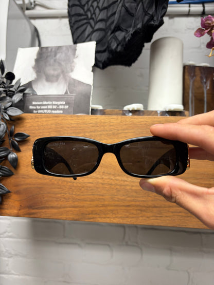 Balenciaga ‘Dynasty’ Black/Gold BB Interlock Rectangular Frame Sunglasses
