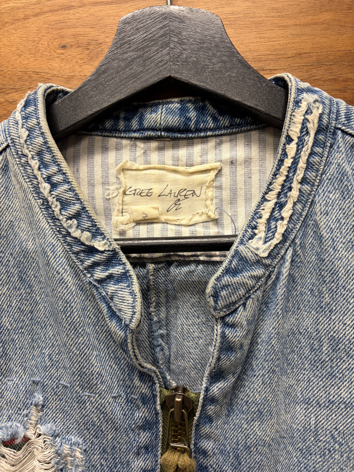 Greg Lauren Reconstructed Denim/Flannel Hybrid Bomber Jacket with Thermal Liner