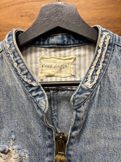Greg Lauren Reconstructed Denim/Flannel Hybrid Bomber Jacket with Thermal Liner