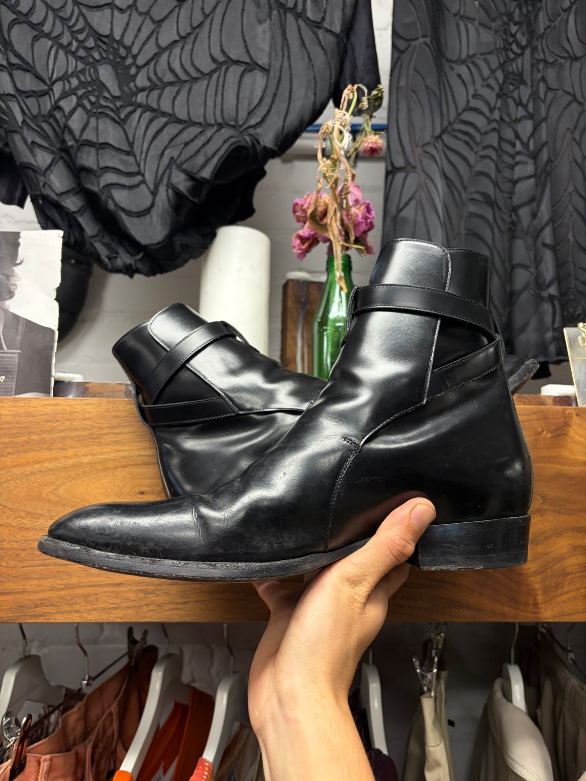 Saint Laurent ‘Jodhpur’ Black Patent Leather Pointed Toe Chelsea Boots