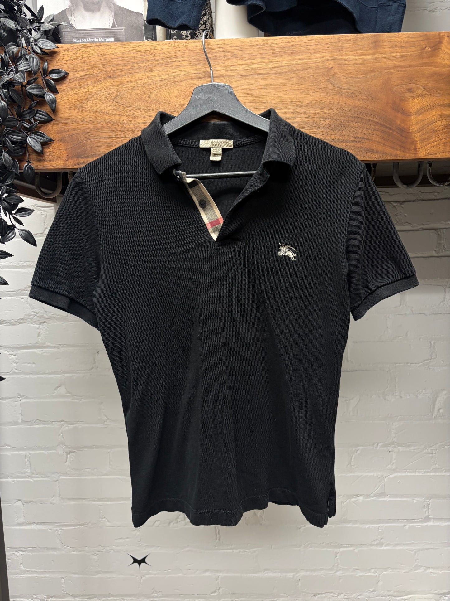 Burberry Nova Check Embroidered Logo Black Cotton Polo