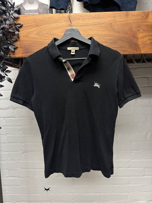 Burberry Nova Check Embroidered Logo Black Cotton Polo