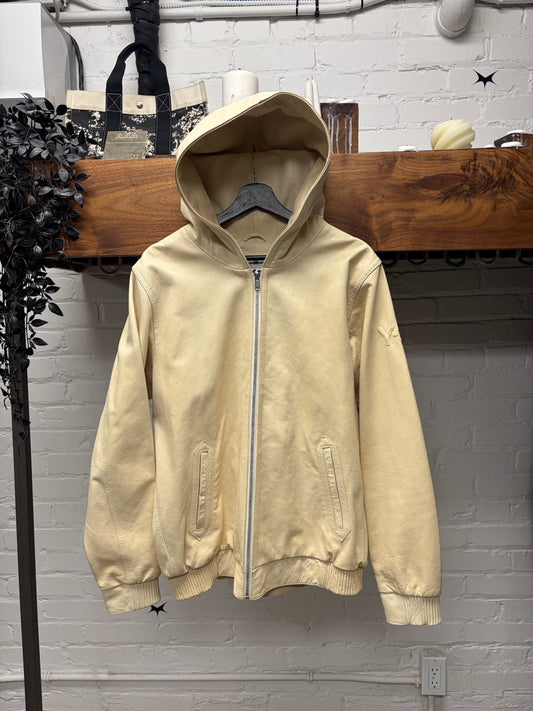 Y-3 by Yohji Yamamoto Buttercream Calfskin Leather Zip-Up Hoodie
