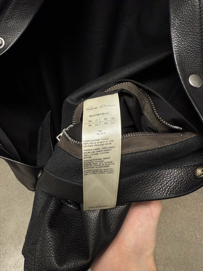 SS2021 Rick Owens ‘Phlegethon’ Black Leather Shoulder-Strap Workers Jacket