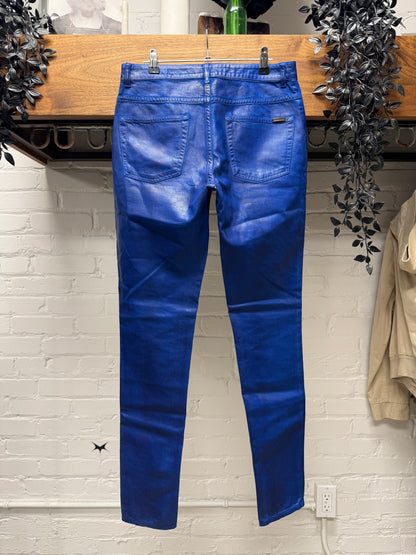 2020 Saint Laurent ‘D05’ Waxed Blue Skinny Jeans