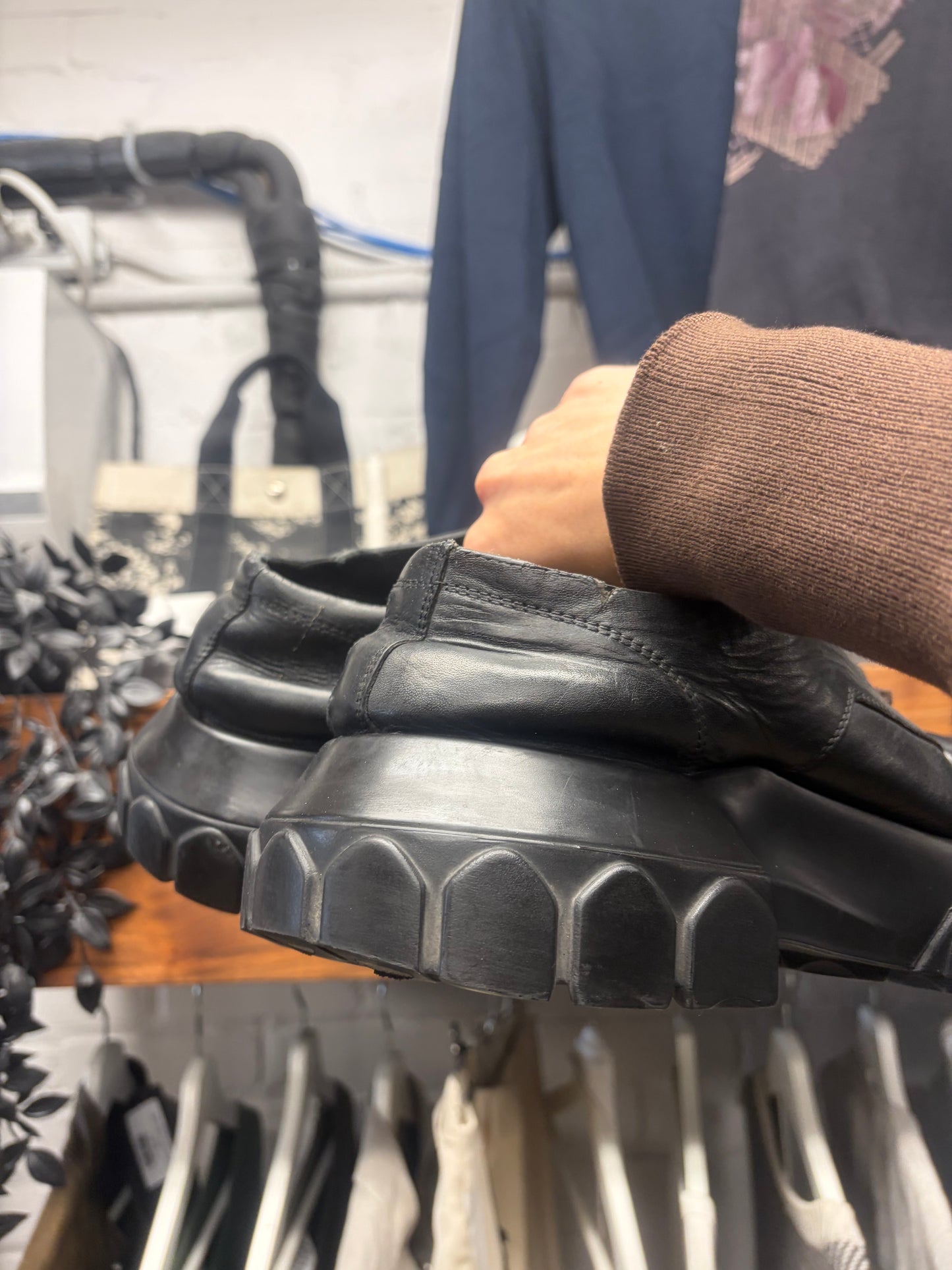Rick Owens ‘Tractor Sole’ Black Calfskin Leather Derbys