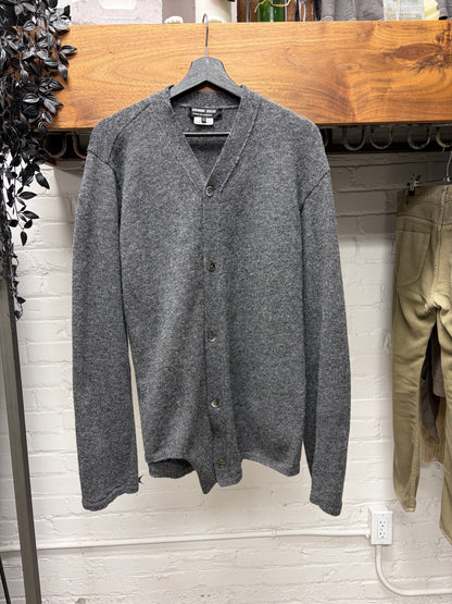 2019 Comme Des Garçons Homme Deux Grey Wool Knit Cardigan with Asymmetric Bottom Hem