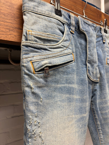 Balmain Classic Blue Biker Knee Skinny Jeans