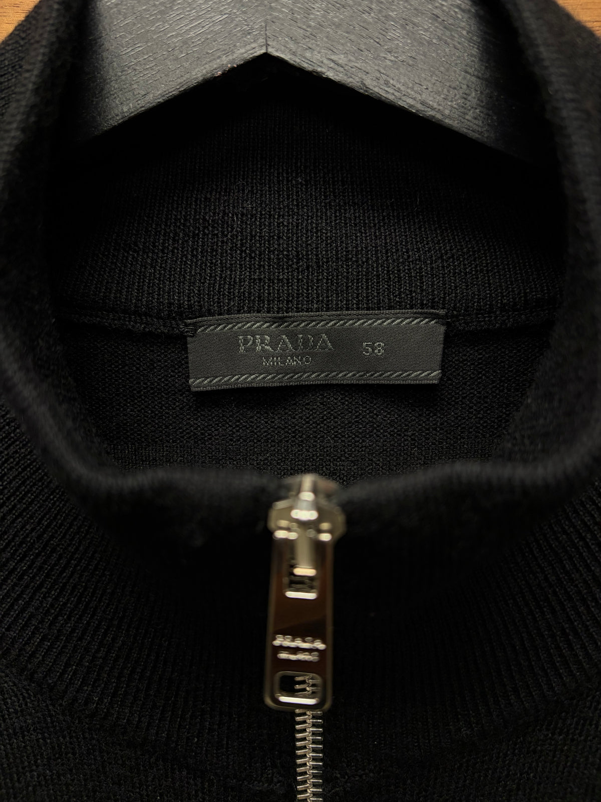 Prada Black Virgin Wool ‘Drivers Knit’ Zip Up Sweater