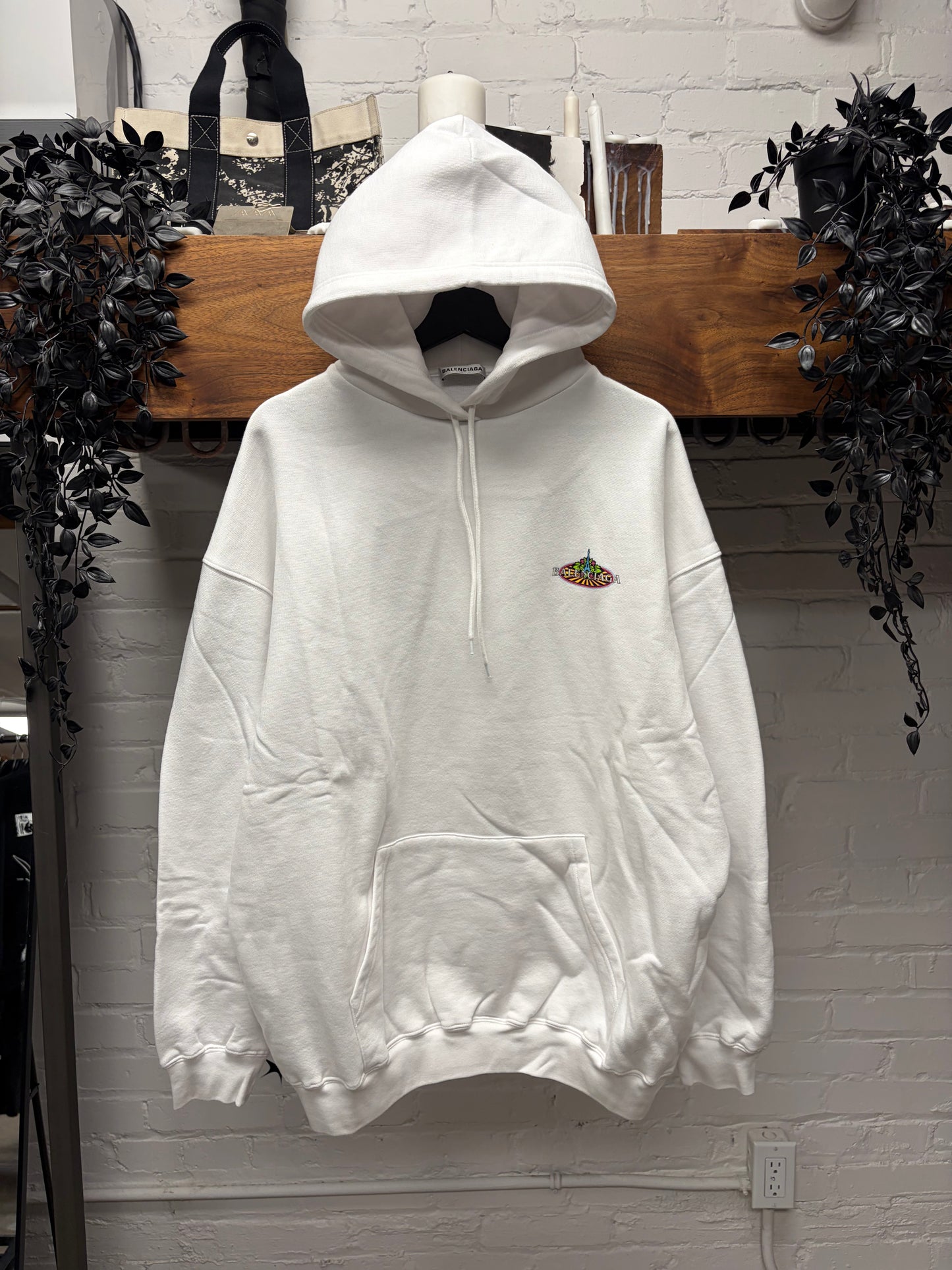 2019 Balenciaga ‘Paris Tropical’ White Cotton Pullover Hoodie