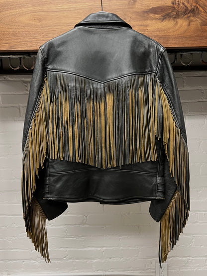 Blackmeans Perfecto Zip Black Fringe Leather Tasseled Biker Jacket