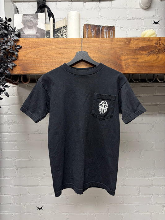 Vintage 90s Chrome Hearts Vine Dagger/Horseshoe Logo Black Pocket T-Shirt