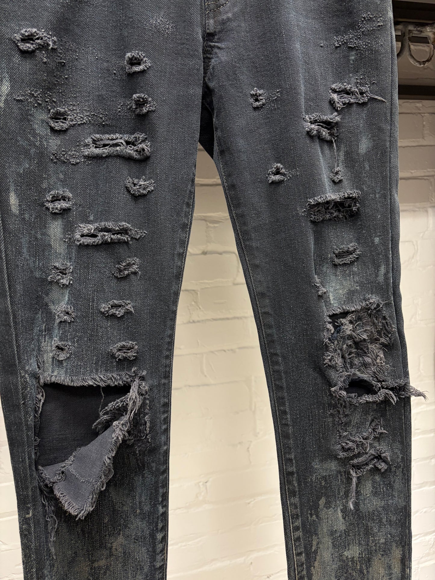 2014 Saint Laurent by Hedi Slimane ‘Oil Spill’ D02 Distressed Crash Skinny Jeans