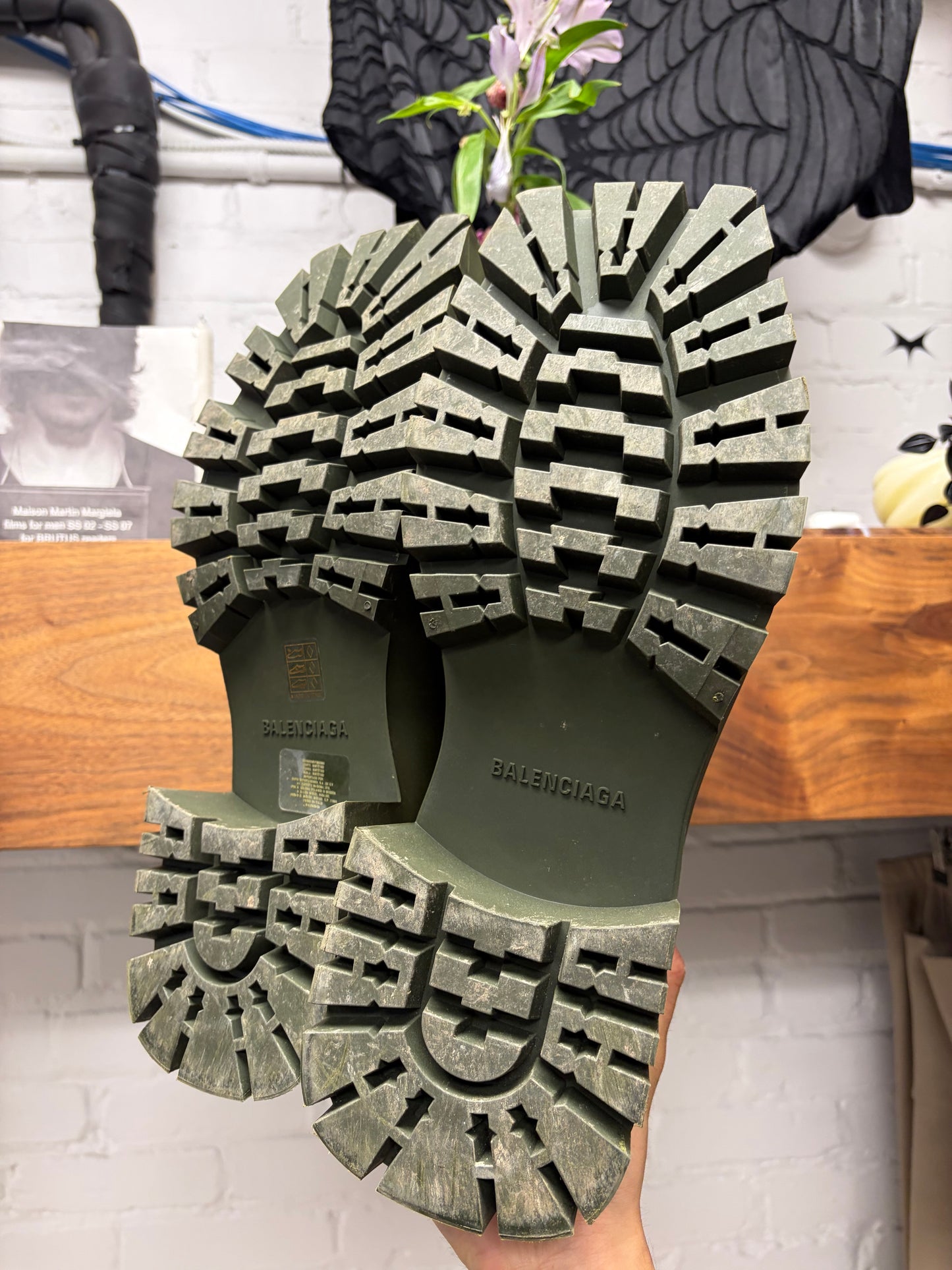 Balenciaga ‘Trooper’ Military Green Square Toe Combat Boots