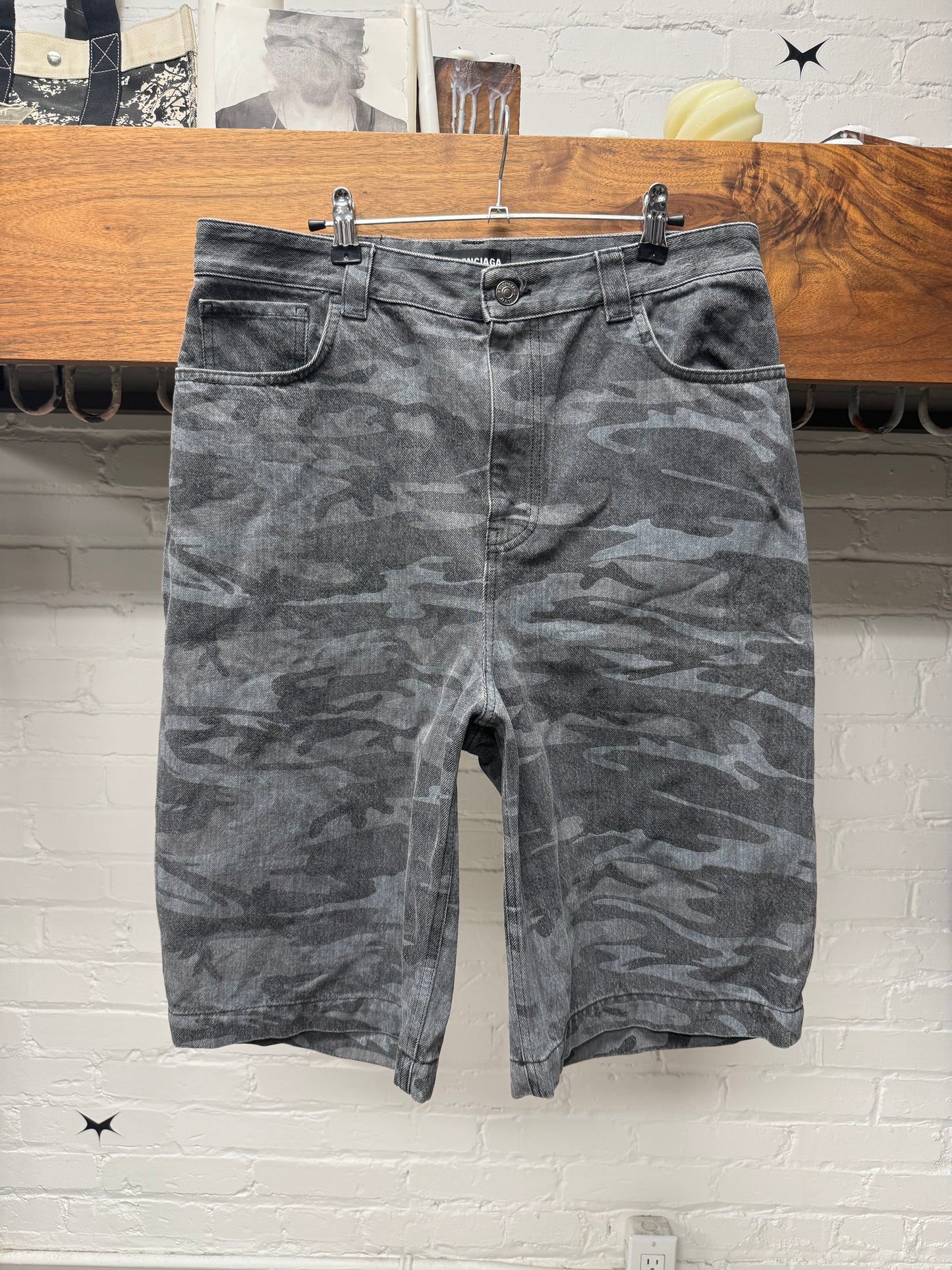 SS2021 Balenciaga Camo Heavyweight Denim Shorts
