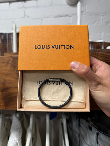 Louis Vuitton ‘Keep It’ Silver/Graphite Leather  Bracelet